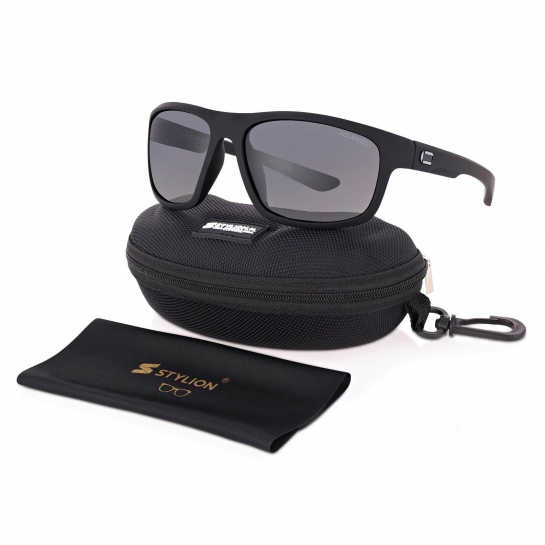 Duże męskie sportowe okulary przeciwsłoneczne z polaryzacją i filtrem UV400 Czarne POL-446